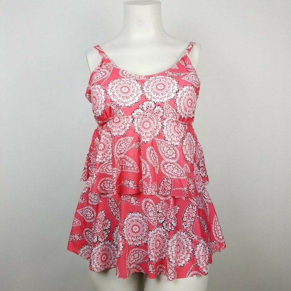 Tankini Set Swimsuit Floral Coral Swim Short XL - Picture 1 of 8